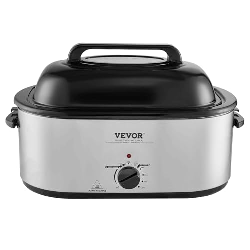 VEVOR Electric Roaster Oven, 26 QT Turkey Roaster Oven with Self-Basting Lid, 1450W Roaster Oven with Defrost & Warm Function, Adjustable Temperature, Removable Pan & Rack, Fits Turkeys Up to 30LBS