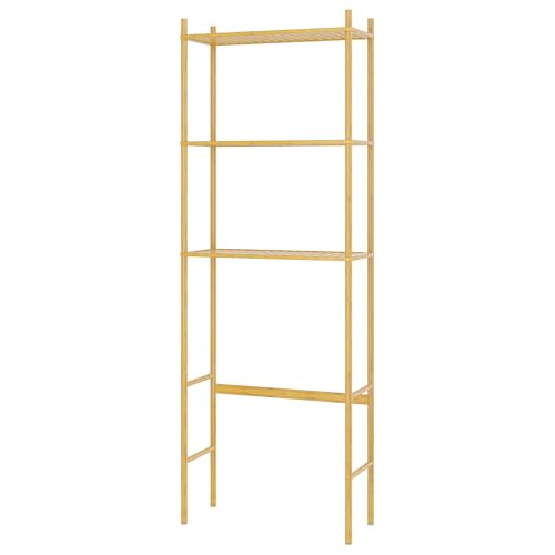 QSN SILK LU 3 Tier Over The Toilet Organizer Rack Bamboo, Freestanding Bathroom Toilet Storage Shelf, Space Saving and Easy to Install, Adjustable Feet, Adjustable Bottom Rod