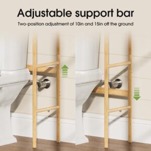 QSN SILK LU 3 Tier Over The Toilet Organizer Rack Bamboo, Freestanding Bathroom Toilet Storage Shelf, Space Saving and Easy to Install, Adjustable Feet, Adjustable Bottom Rod