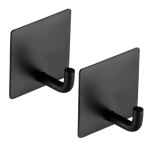 gbpusd adhesive towel hooks 2 pack stainless steel robe coat hooks for hanging versatile wall hooks for bathroom, kitchen, office, school black shower hook hanger