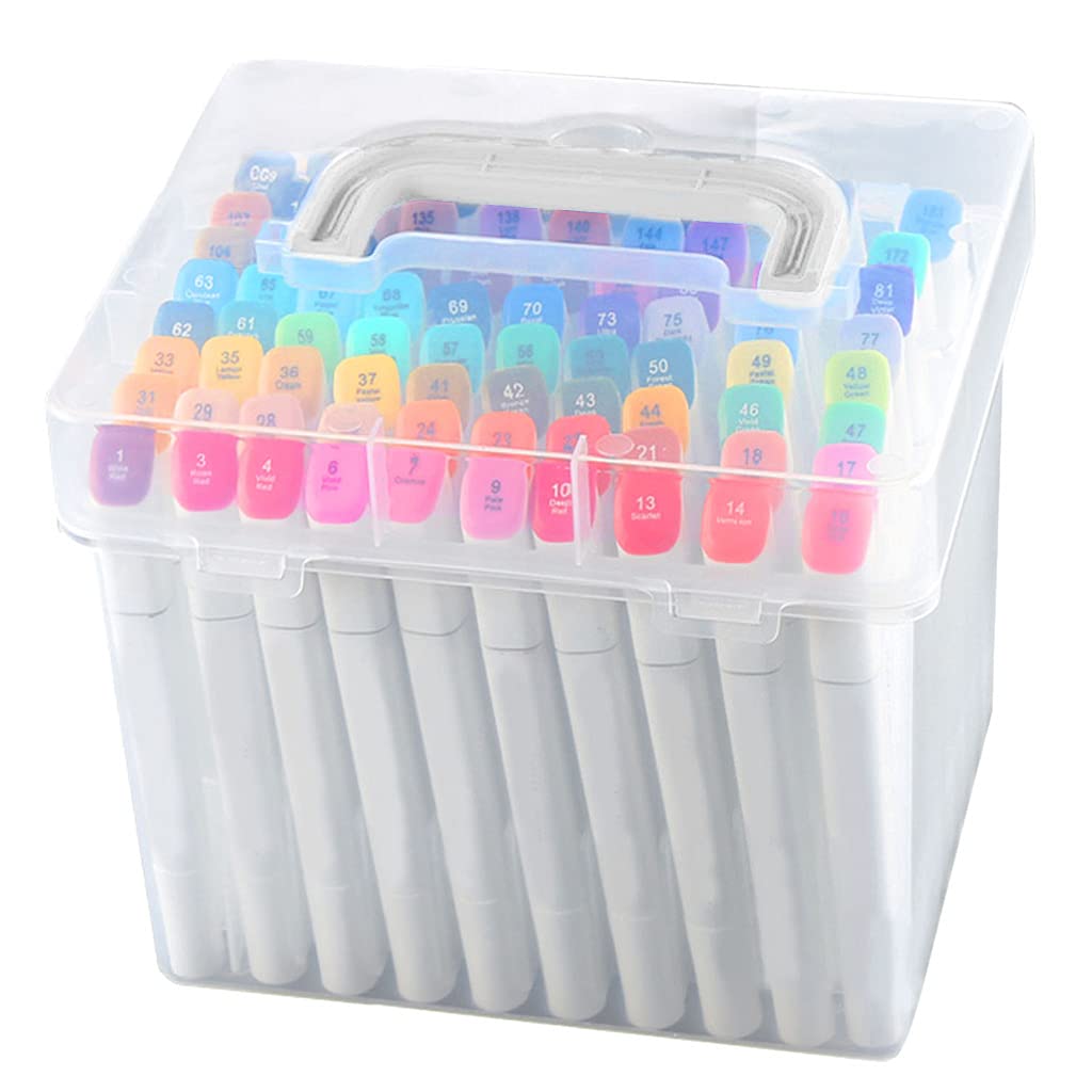 HEYXI 80 Slots Marker Pen Organizer Clear Plastic Carrying for Case Handheld Storage Box Waterproof for Paint Pens s Mar