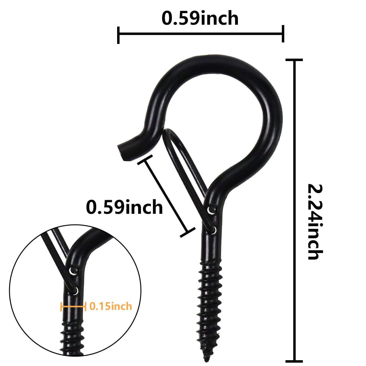 Larmstom Black Screw Hooks, 10 Pack Heavy Duty Vinyl Coated Hanging Hooks with Safety Buckle & Expansion Tube for Kitchen/Home/Outdoor/Indoor