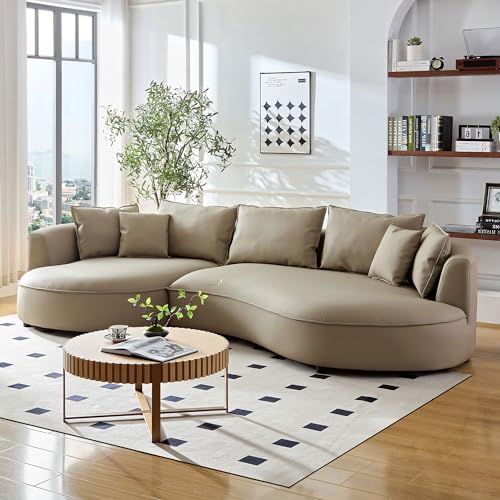 Cloud Curved Sofa Left-Facing Deap Seat Sectional Couch with Lounge Chaise and Pillows, Luxury Bonded Leather Upholstered Minimalist Modular Sofá, 6 Seater L-Shaped Corner Leisure Sofa &Couches