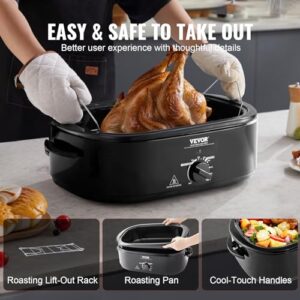 VEVOR Electric Roaster Oven, 20 QT Turkey Roaster Oven with Self-Basting Lid, 1450W Roaster Oven with Defrost & Warm Function, Adjustable Temperature, Removable Pan & Rack, Fits Turkeys Up to 24LBS