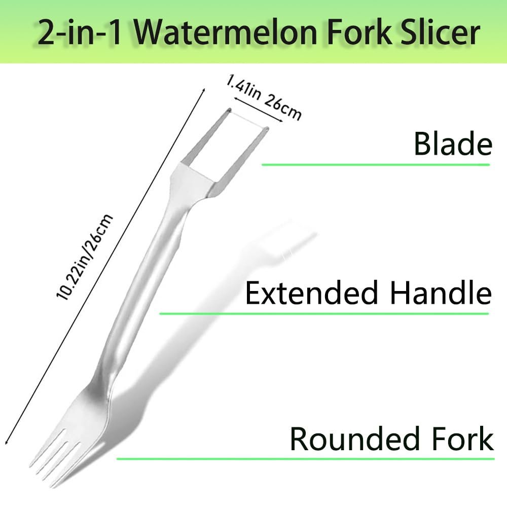 4-Pack 2-in-1 Watermelon Fork Cutter, 2024 New Watermelon Slicer Tools for Family Gatherings, Summer Watermelon Cutter, Fruit and Vegetable Tools, Stainless Steel Fruit Fork Cutter Knife for Camping