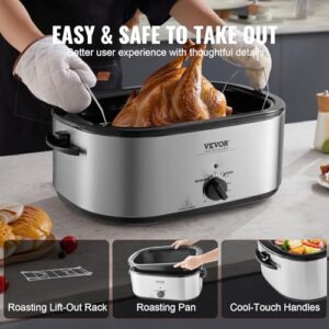 VEVOR Electric Roaster Oven, 26 QT Turkey Roaster Oven with Self-Basting Lid, 1450W Roaster Oven with Defrost & Warm Function, Adjustable Temperature, Removable Pan & Rack, Fits Turkeys Up to 30LBS