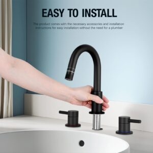 LTUBDI Bathroom Faucets for Sink 3 Hole 8 Inch Widespread Bathroom Sink Faucet Matte Black Pull Down Bathroom Faucet 2 Handle with Pop-up Drain