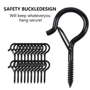 Larmstom Black Screw Hooks, 10 Pack Heavy Duty Vinyl Coated Hanging Hooks with Safety Buckle & Expansion Tube for Kitchen/Home/Outdoor/Indoor