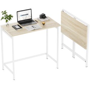 elephance folding desk no assembly required 31.5" small foldable computer desk for small spaces, space saving study writing office desk foldable table for home office beige