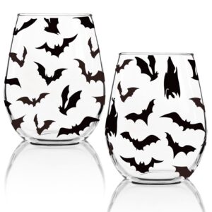 whaline halloween wine glasses set of 2 bat stemless wine glasses 15 oz halloween party drinking glasses for trick or treat birthday party