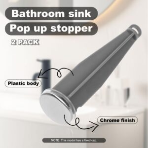 2pcs Bathroom Sink Pop Up Stoppers, Chrome Plug Bathroom Sink Drain Plunger Replacement 4-7/8 Height 1-1/4 Diameter with 1 Mounting Hole and Gasket Seal Compatible with 88994 Moen Drain Components