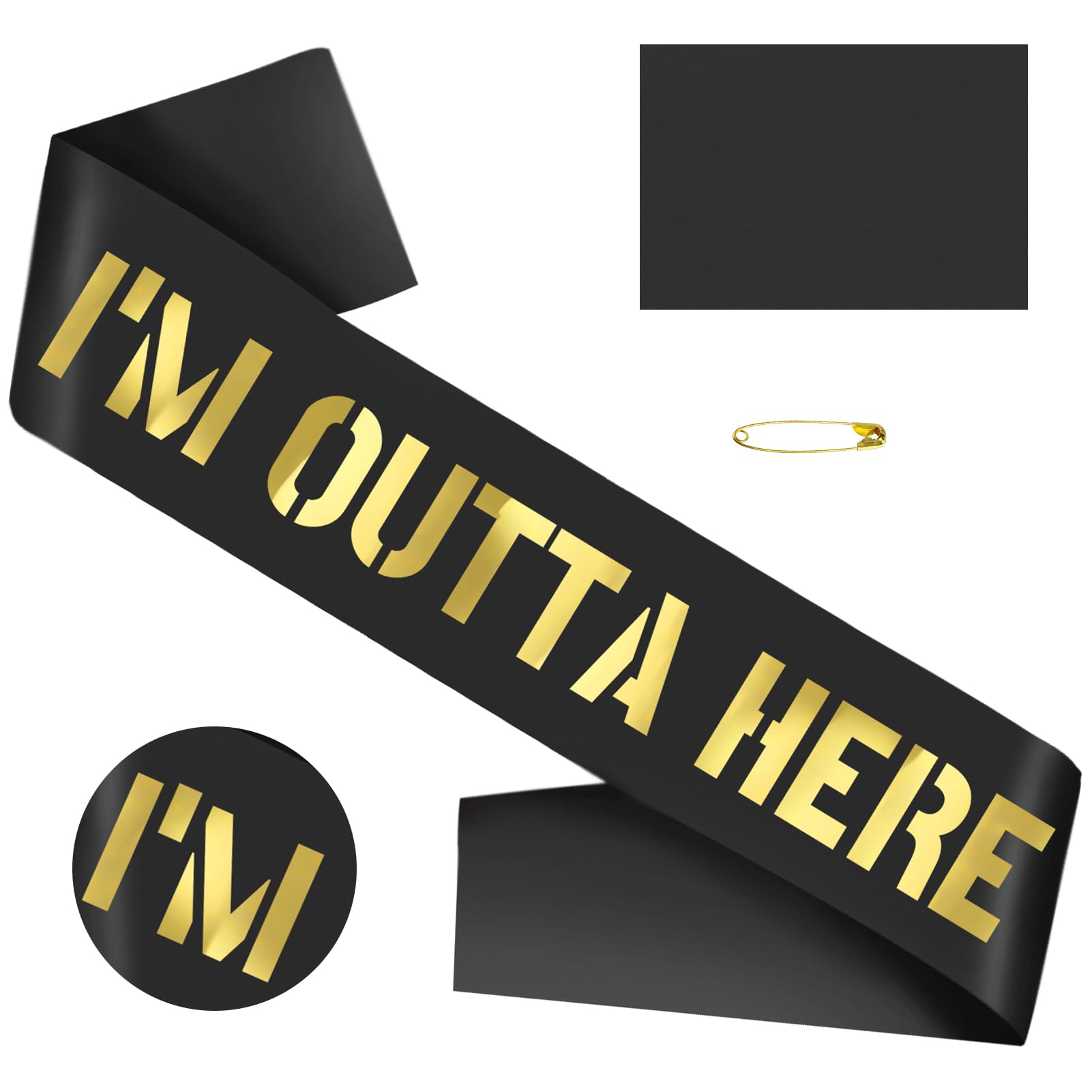 Generic I'm Outta Here Sash with Gold Foil - Going Away Sash, Retirement Sash, Graduation Sash, Divorced Sash, New Chapter Sash, Coworker Leaving Sash, Gift for Going Away (Black,Gold)