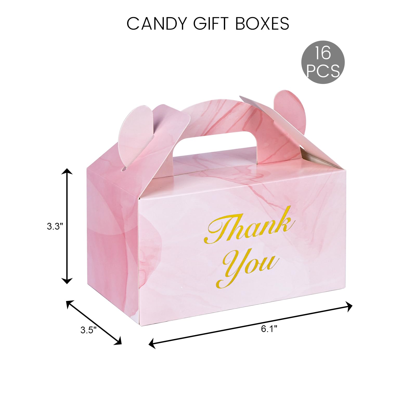 HONEYGIFTS 16PCS Party Favor Boxes, Pink Candy Gift Boxes Thank You Party Favors Treat Boxes for Wedding Birthday Baby Shower, 6.1×3.5×3.3 Inch