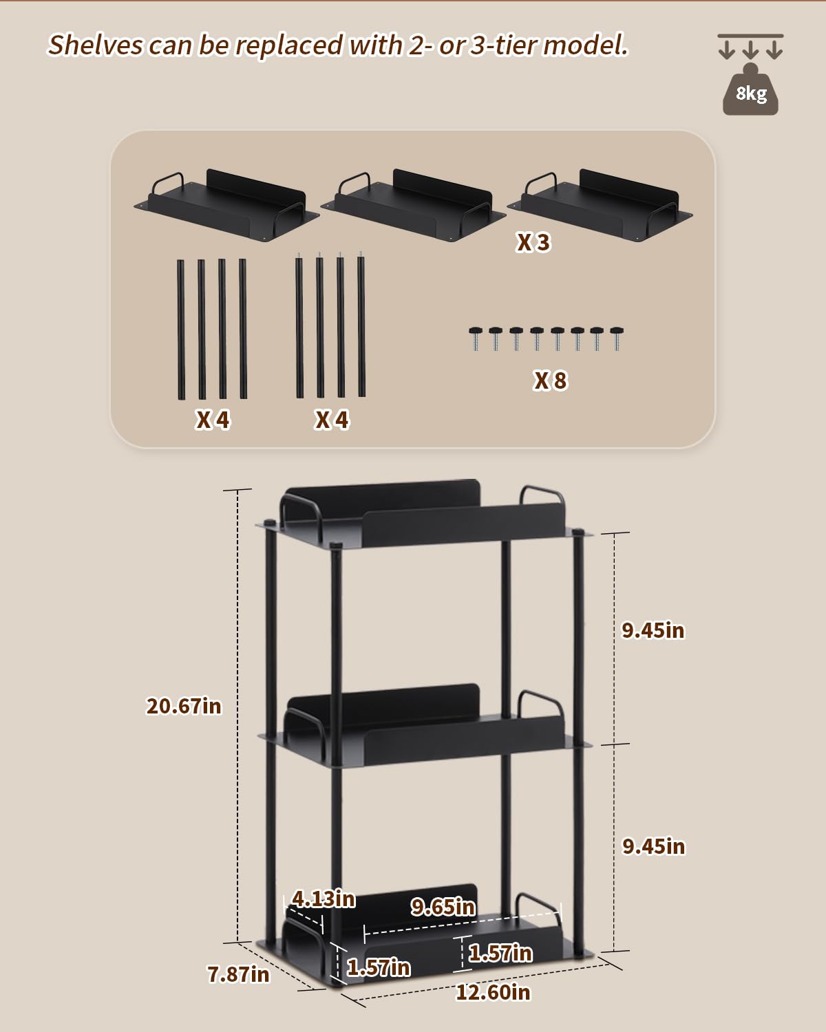 KATHY&BOB Bathroom Countertop Organizer, Make-up Desk Organization, Dressing Shelf Desktop Storage for Bathroom Cosmetic Dorm Kitchen Living Room, Multipurpose Cubicle Display Rack (Black, 3 Tiers)