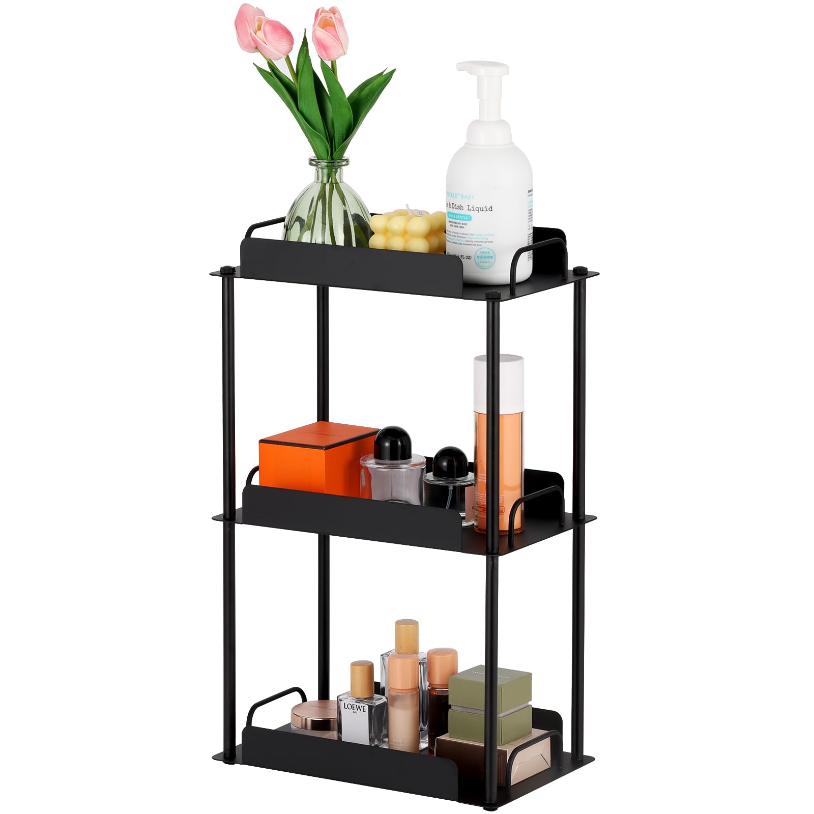 KATHY&BOB Bathroom Countertop Organizer, Make-up Desk Organization, Dressing Shelf Desktop Storage for Bathroom Cosmetic Dorm Kitchen Living Room, Multipurpose Cubicle Display Rack (Black, 3 Tiers)