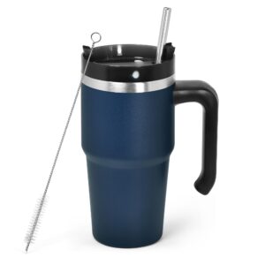 icesip 20 oz tumbler with handle and straw, insulated cup coffee mug with lid, straw and handle, double wall stainless steel vacuum coffee tumbler travel mug spill proof, navy blue 1pcs