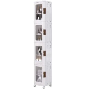 vecelo 4-tier tall narrow storage cabinet with movable wheels, adjustable shelves, anti-tip, slim, for small space, bathroom, kitchen, laundry, white