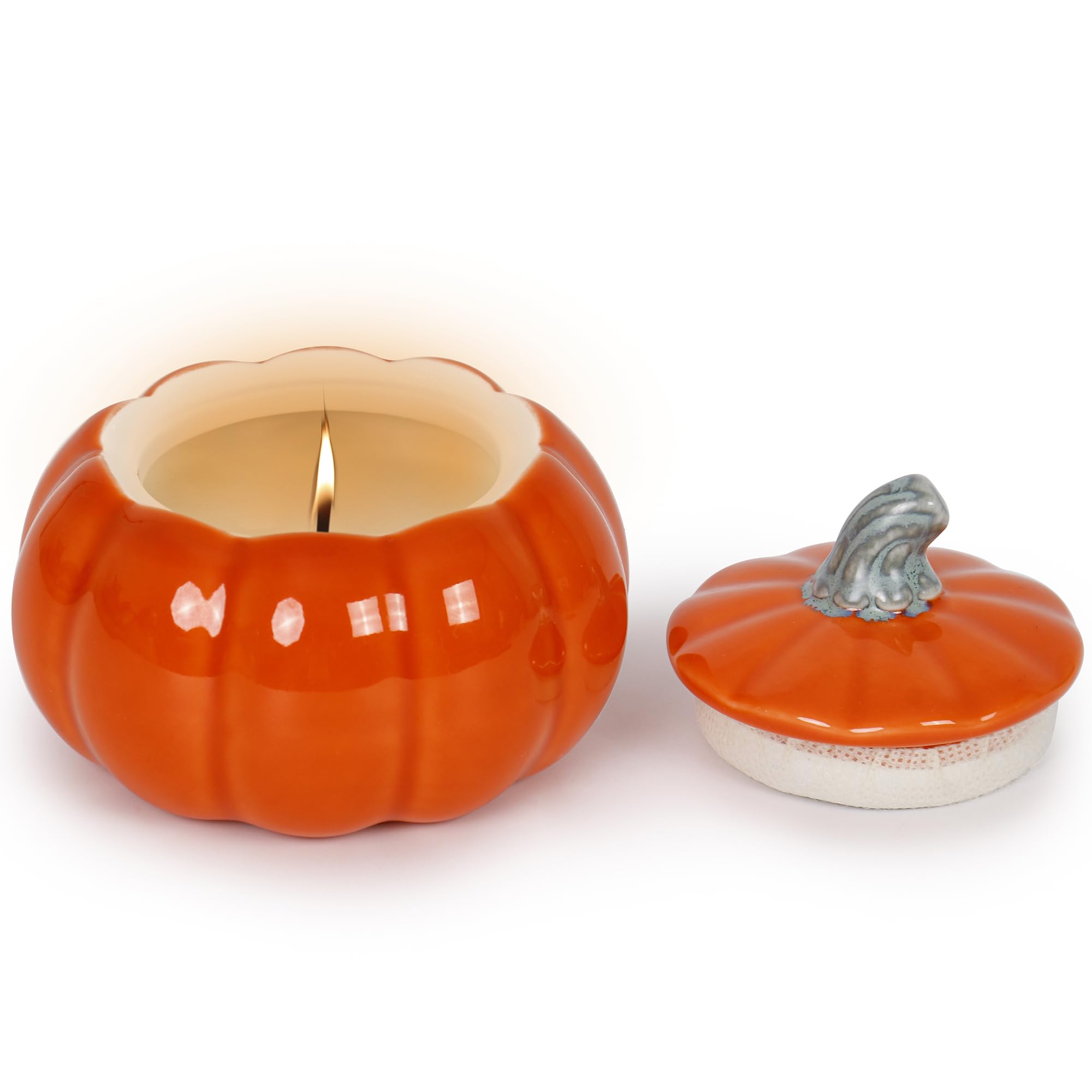 ONEVIVE Pumpkin Shaped Candle Fall Scents, Thanksgiving Wax Pumpkin Spice Scented Candles Ceramic for Autumn Home Decoration Halloween (Orange)