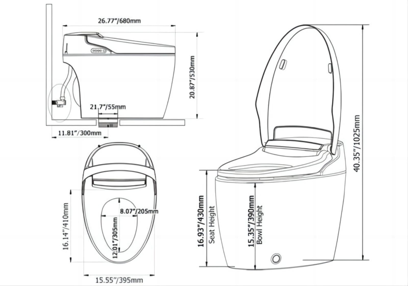 Homary Modern Smart Toilet, One-Piece 1.27 GPF Toilet Intelligent Elongated Bidet Toilet Auto Flush, Foot Sensor Operation, Heated Seat, Warm Water and Dry, Air Dryer, Digital Display