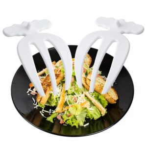 salad hands 2 pack plastic salad mixer salad servers salad claw for tossing and serving salad, pasta, buffets, fruit humanized design curved handle food mixing tools kitchen gadget (white)