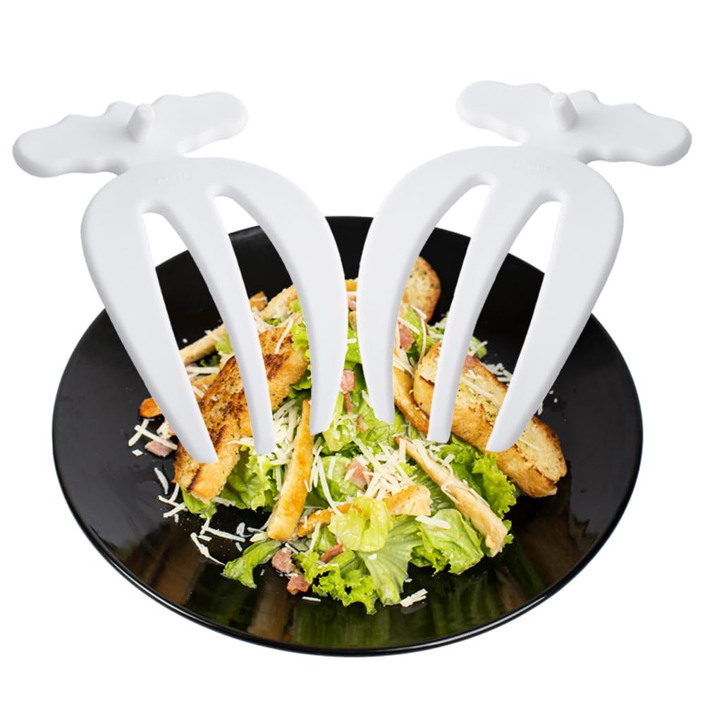 Salad Hands 2 Pack Plastic Salad Mixer Salad Servers Salad Claw for Tossing and Serving Salad, Pasta, Buffets, Fruit Humanized Design Curved Handle Food Mixing Tools Kitchen Gadget (White)