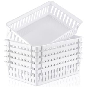 wenqik 6 pack plastic basket 10.24 x 6.5 x 2.36 inch small plastic storage bins rectangle plastic organizer tray classroom containers for organizing shelves home desks snack cosmetics crafts (white)