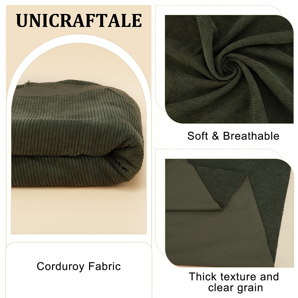 BENECREAT Corduroy Fabric, 39x61 Inch DIY Sewing Crafts Materials Corduroy Upholstery Fabric for Sewing Coat Shirt Dress Pants Costume Sofa DIY, Dark Olive Green