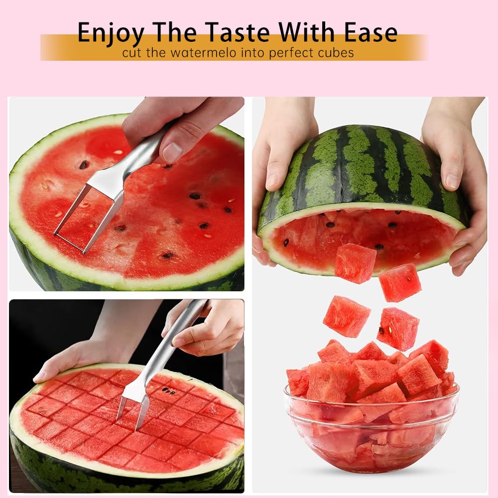 Watermelon Fork Slicer Cutter, Stainless Steel 2-in-1 Watermelon Fork Slicer, Portable Watermelon Fork Watermelon Cutter Slicer Tool Fruit Forks Slicer for Home Party Camping Kitchen Gadget