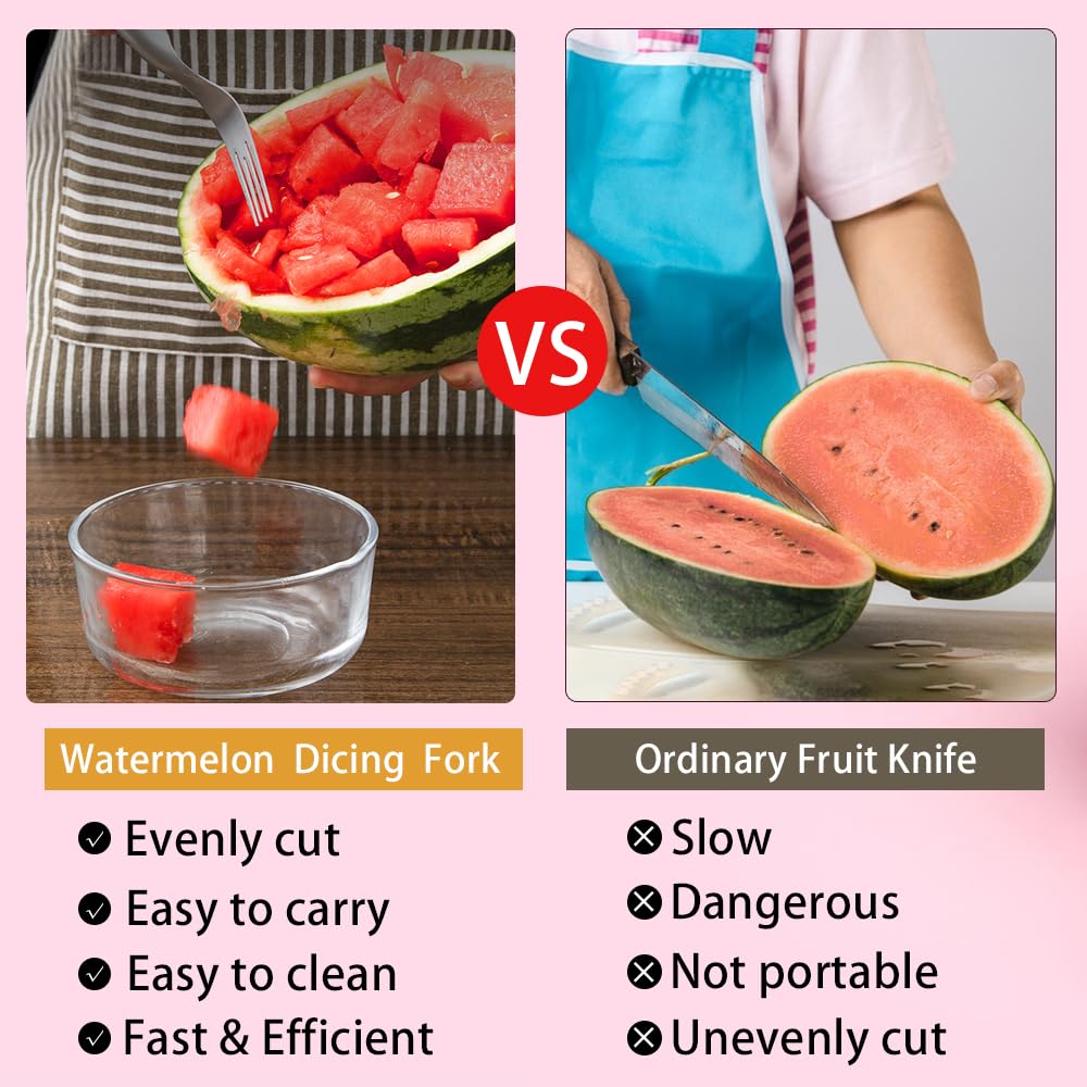 Watermelon Fork Slicer Cutter, Stainless Steel 2-in-1 Watermelon Fork Slicer, Portable Watermelon Fork Watermelon Cutter Slicer Tool Fruit Forks Slicer for Home Party Camping Kitchen Gadget