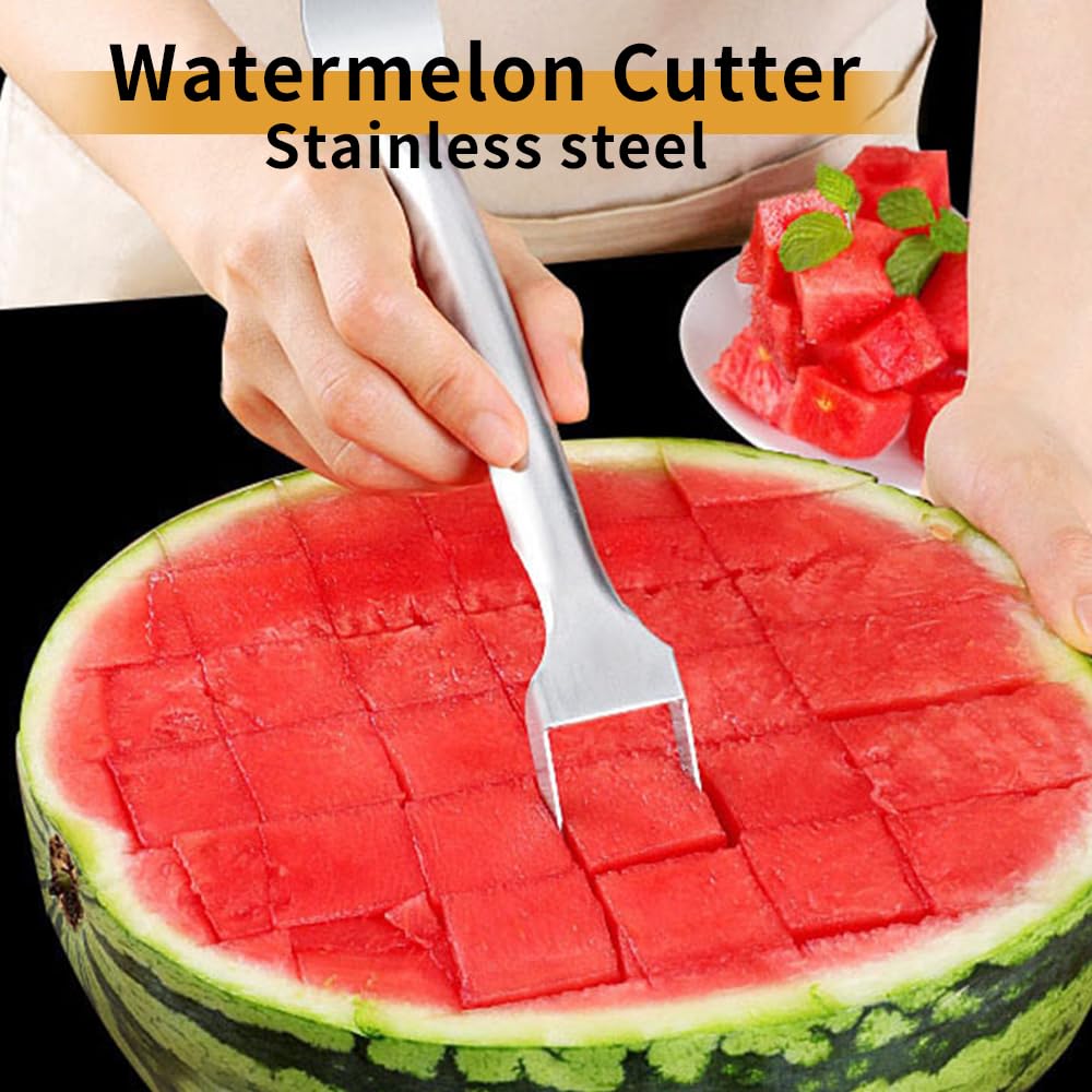 Watermelon Fork Slicer Cutter, Stainless Steel 2-in-1 Watermelon Fork Slicer, Portable Watermelon Fork Watermelon Cutter Slicer Tool Fruit Forks Slicer for Home Party Camping Kitchen Gadget