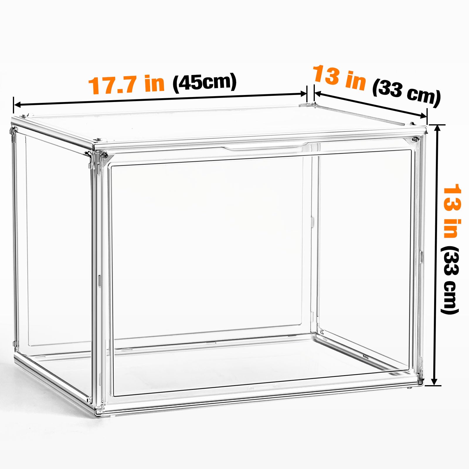 Extra Large Acrylic Display Case, XXX-Large Clear Shoe Box for Boot Shoe Boxes Sneaker Boxes Stackable Shoe Organizer with Magnetic Door