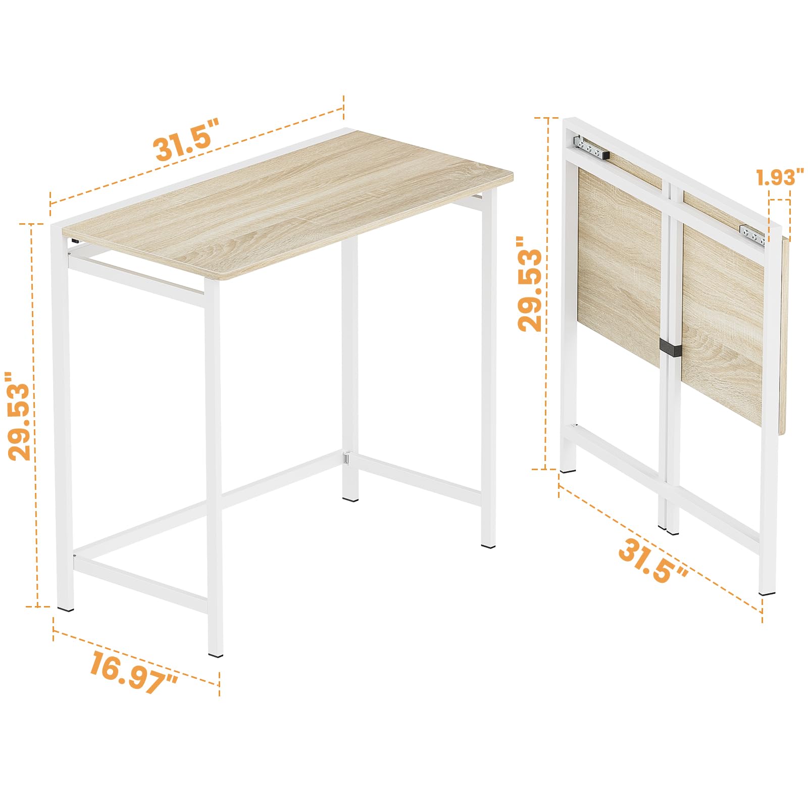 Elephance Folding Desk No Assembly Required 31.5" Small Foldable Computer Desk for Small Spaces, Space Saving Study Writing Office Desk Foldable Table for Home Office Beige