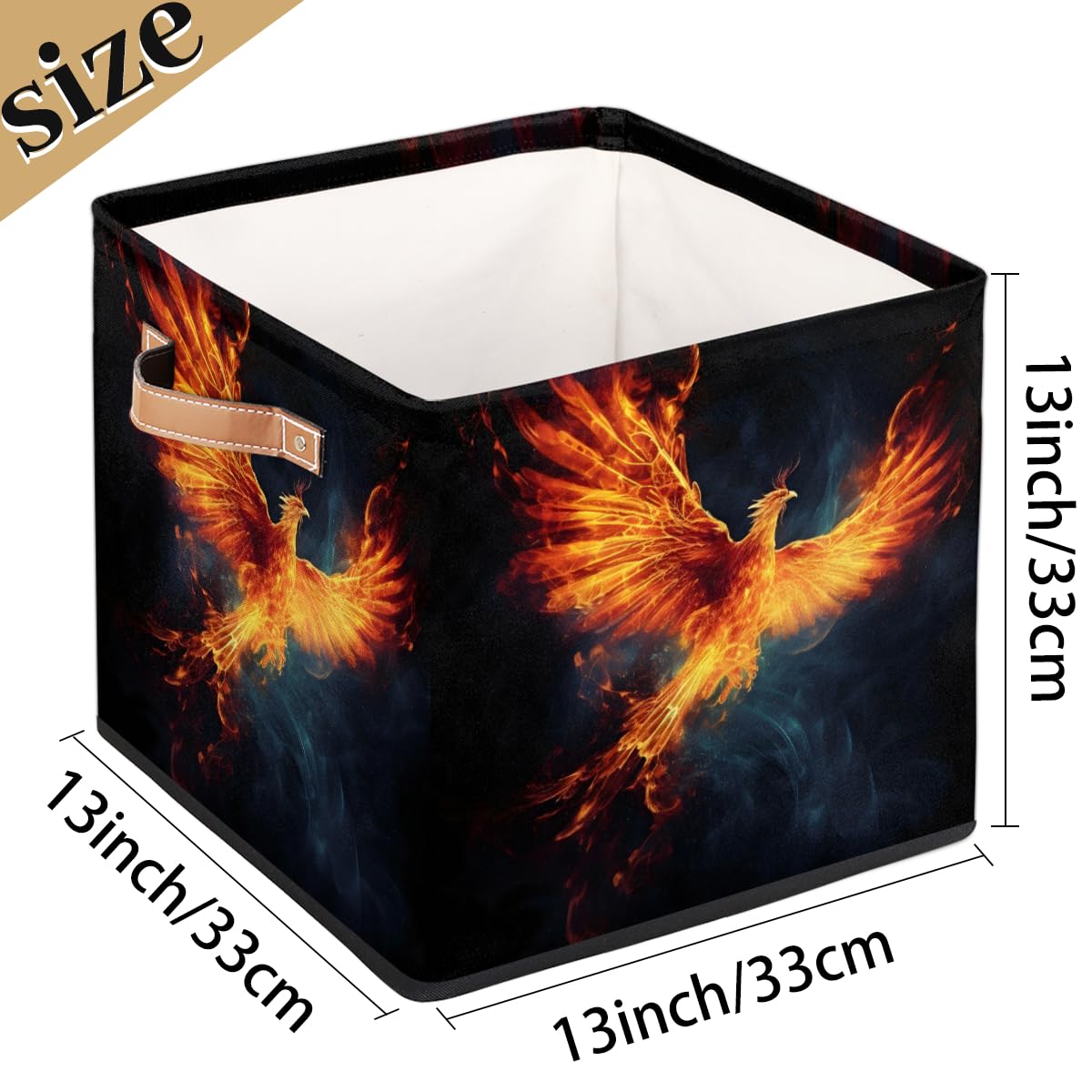 Skonsati Fire Phoenix Large Fabric Storage Basket, 13 Inch Collapsible Fabric Storage Cube Bin Closet Organizers Storage Baskets for Organizing Clothes Toy Nursery