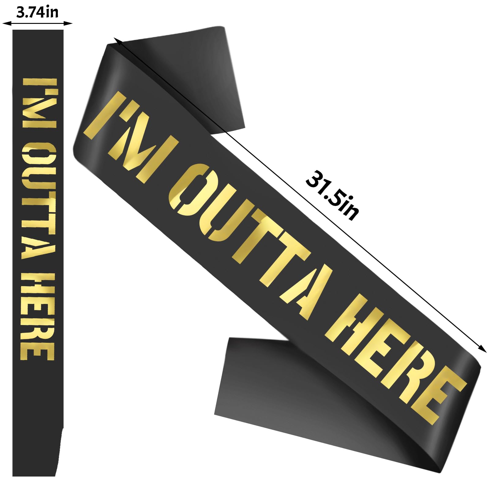 Generic I'm Outta Here Sash with Gold Foil - Going Away Sash, Retirement Sash, Graduation Sash, Divorced Sash, New Chapter Sash, Coworker Leaving Sash, Gift for Going Away (Black,Gold)