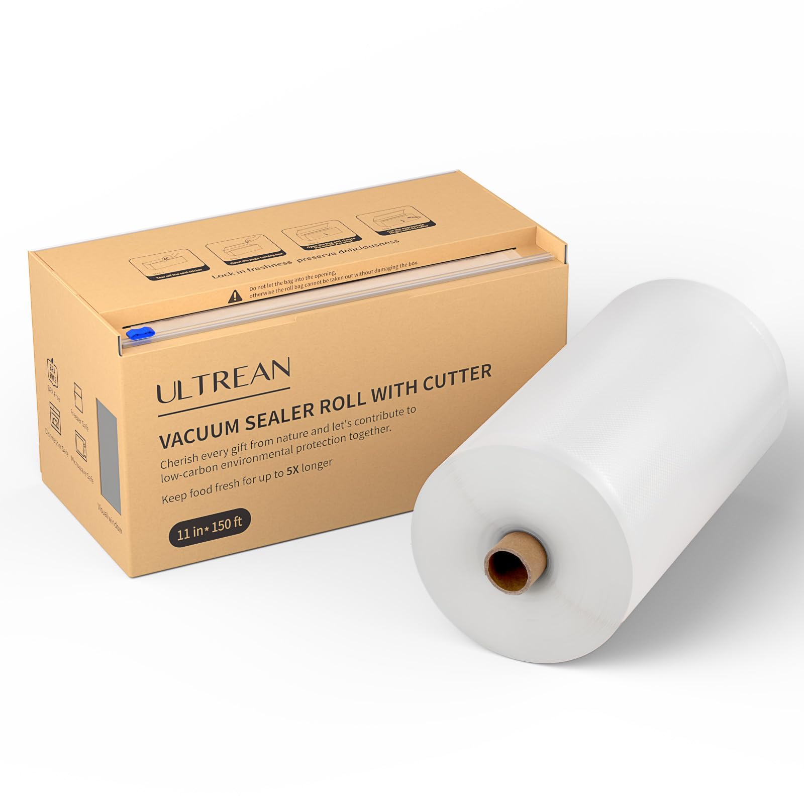 Ultrean 11" x 150' Vacuum Seal Roll Keeper with Cutter, Commercial Grade Vacuum Sealer Bags for Food Saver,BPA Free,Ideal for Storage,Meal Prep and Sous Vide (11" x 150')