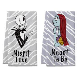 cheroloven nightmare before christmas kitchen towels, halloween kitchen bathroom decorations, 2 pack funny halloween hand towels dish cloths, jack sally gothic home decor