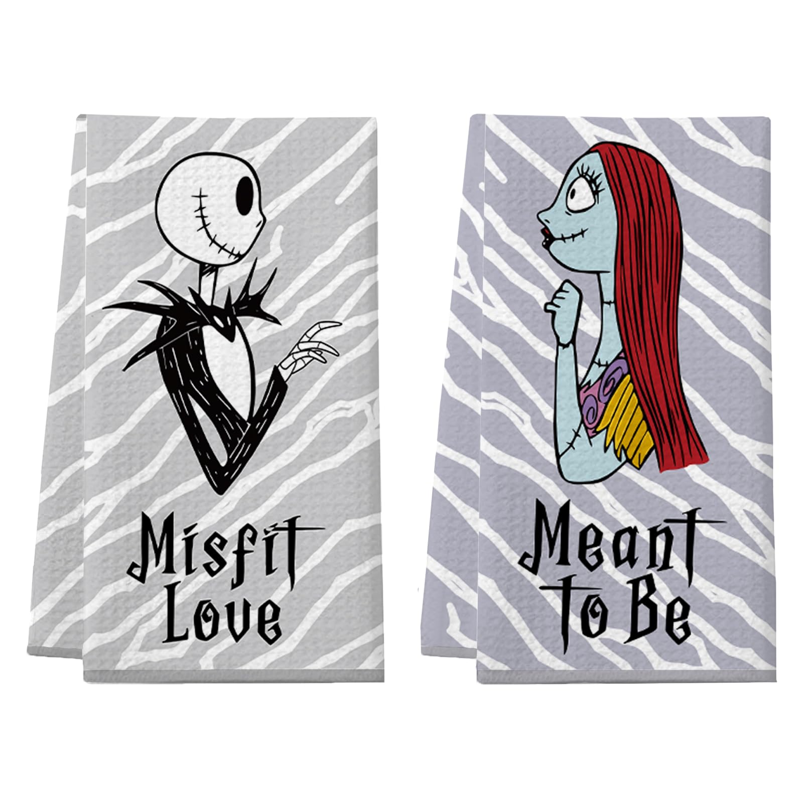 Cheroloven Nightmare Before Christmas Kitchen Towels, Halloween Kitchen Bathroom Decorations, 2 Pack Funny Halloween Hand Towels Dish Cloths, Jack Sally Gothic Home Decor