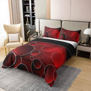 Feelyou Red and Black Duvet Cover 100% Cotton Queen Size Kids Circle Comforter Cover Set for Boys Teens Geometric Bedding Set Modern Geometry Bedspread Cover Room Decor Quilt Cover