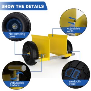 Moving Adjustable Dolly, 2 × 10" Heavy Duty Solid Rubber Tires Wheels 1000LBS Load Capacity for Panel/Slab/Plywood/Door/Granite/Drywall Material Handling and More - Yellow