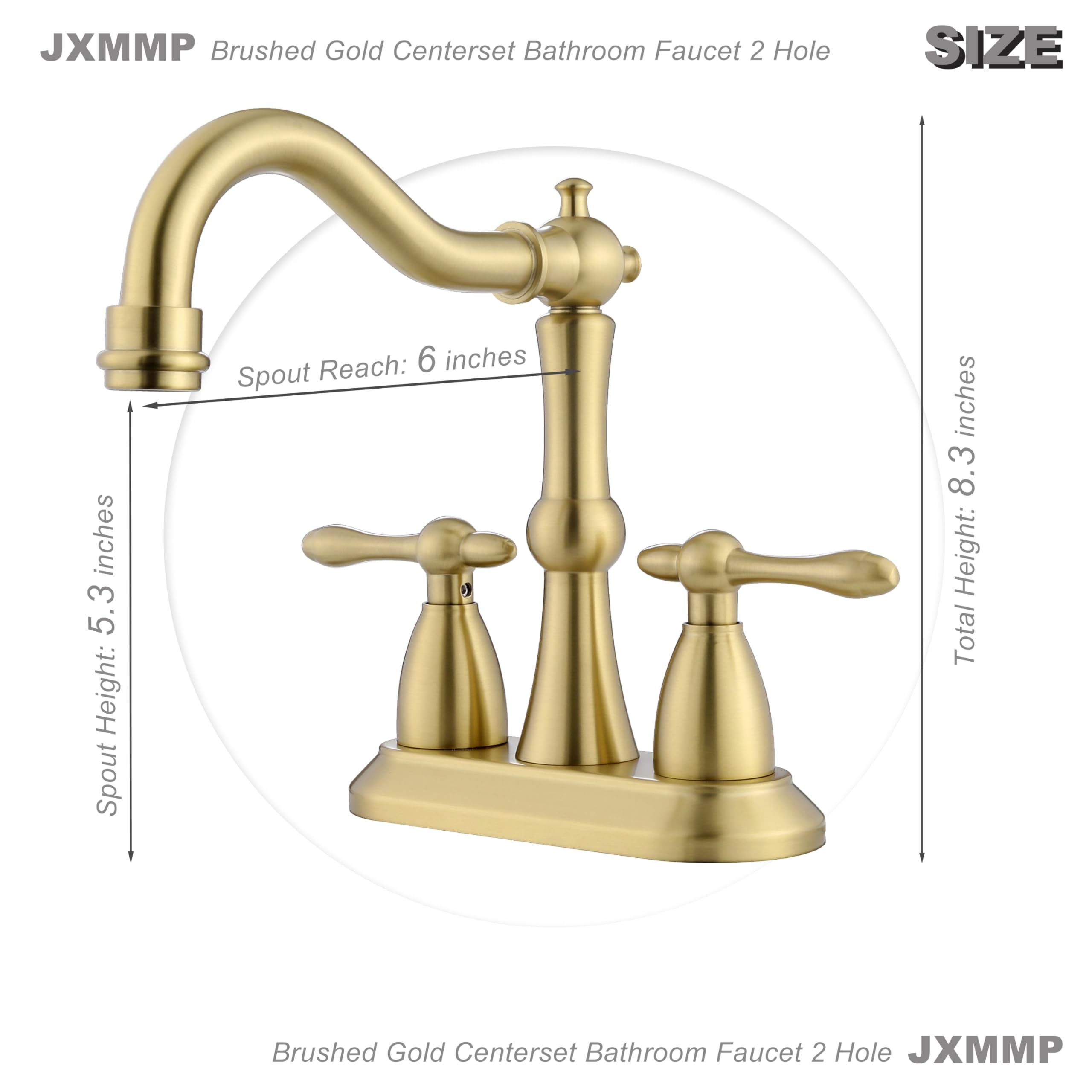 JXMMP Brushed Gold Bathroom Faucet, Stainless Steel 4 inch Centerset Bathroom Faucet with Drain and Supply Hose, 2 Hole Gold Faucet for Bathroom Sink