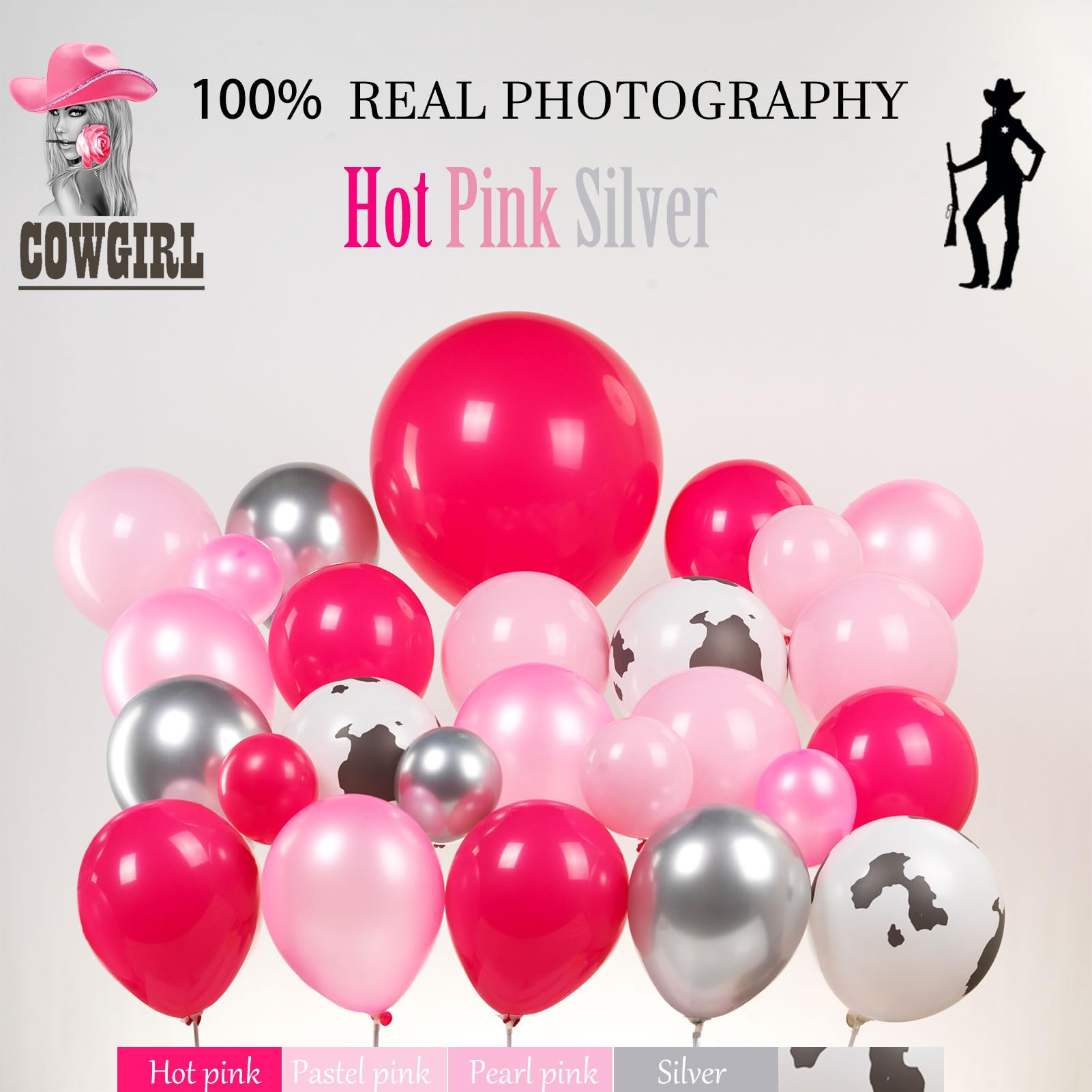 Yeewaka Farm cowgirl disco balloon garland arch kit 120p+ Hot Pink and silver balloons with cowgirl boots Disco ball star mylar balloon for Women30th Birthday last rodeo bachelorette party decorations