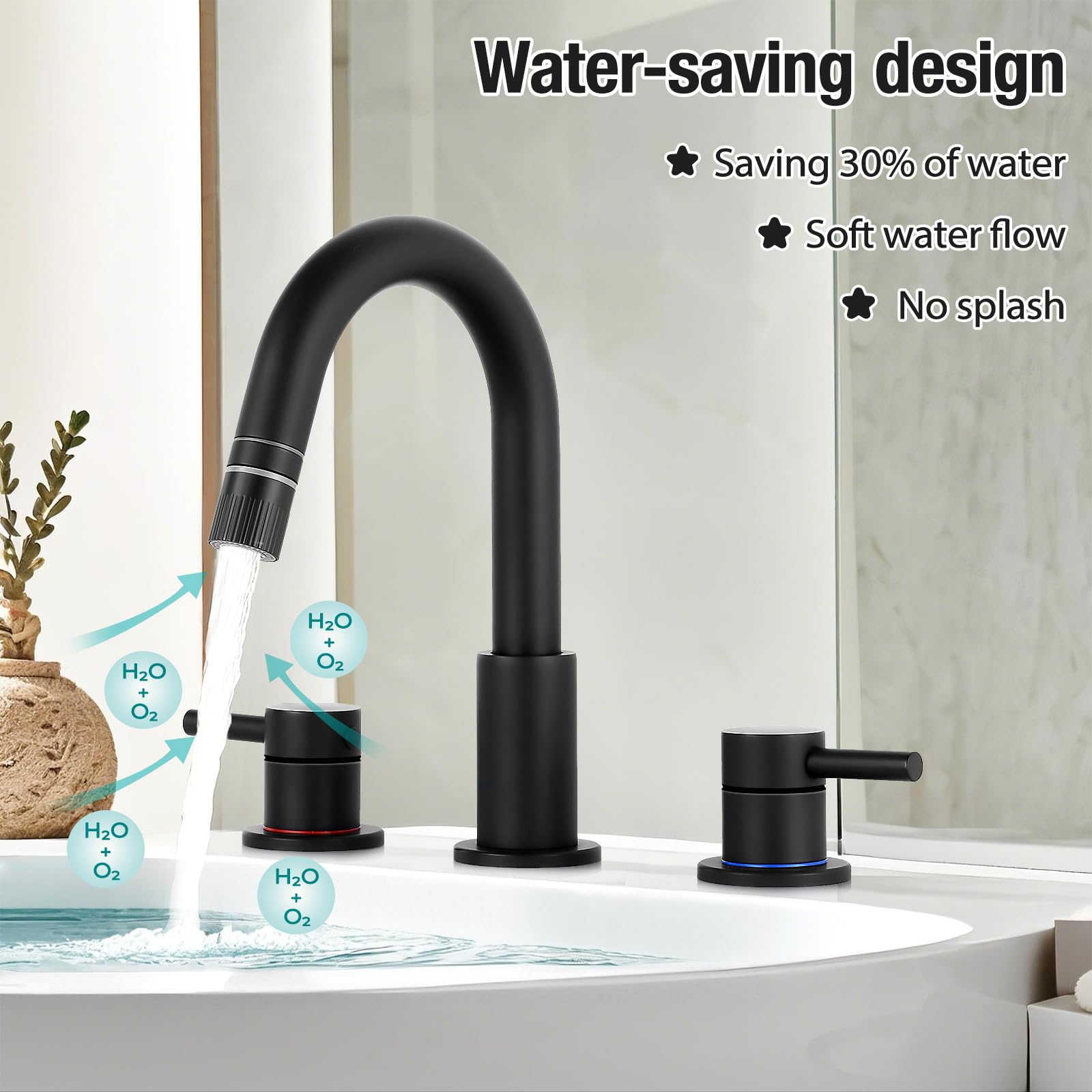 LTUBDI Bathroom Faucets for Sink 3 Hole 8 Inch Widespread Bathroom Sink Faucet Matte Black Pull Down Bathroom Faucet 2 Handle with Pop-up Drain