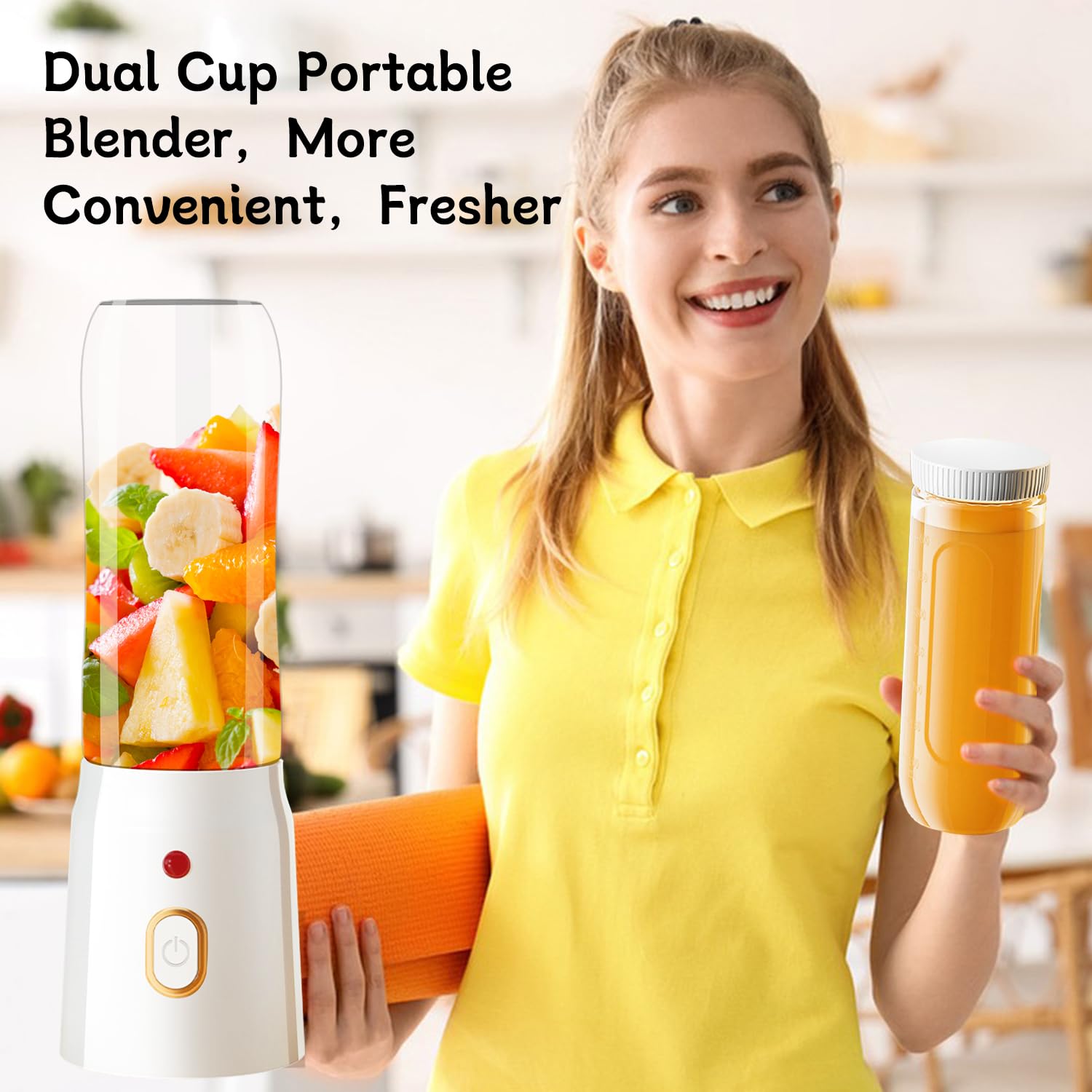 Personal Size Blender for Shakes and Smoothies,15.6 oz Portable Blender with 10 Blades,Rechargeable Mixers Fresh Fruit Juicers,Multifunctional Blender with 2 cups,For Travel,Sports,Outing VF23