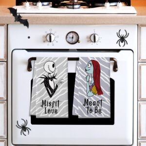 Cheroloven Nightmare Before Christmas Kitchen Towels, Halloween Kitchen Bathroom Decorations, 2 Pack Funny Halloween Hand Towels Dish Cloths, Jack Sally Gothic Home Decor