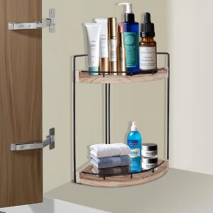 JOCHER 2-Tier Bathroom Counter Organizer,Vanity Counter Corner Shelf, Skincare, Wood Countertop Bathroom Storage and Organization for Kitchen (Brown)