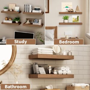 TABETO Wide Solid Wooden Wall Shelves for Wall,Floating Shelves for Bedroom,Kitchen Farmhouse,Hanging Book Shelf, for Wall Home Decor Living Room,16 Inch,Walnut 2 Pack