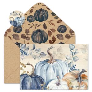 whaline 50 pack fall thank you cards bulk boxed vintage blue pumpkin greeting cards with envelope sticker blank note cards for autumn thanksgiving wedding, 4 x 6 inch