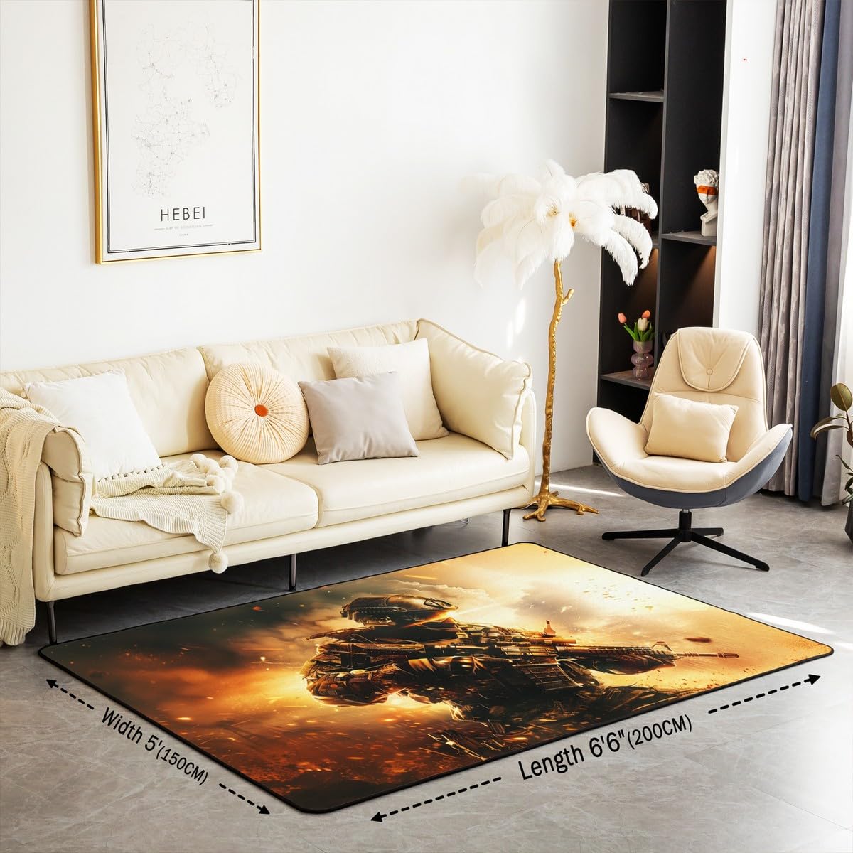 American Soldier Living Room Rugs 5x7 Army Rifle Machine Area Rug for Kids Teen Camo Soldiers Lover Carpet Runner Non Slip Military Themed Decorative Accent Rug Bedroom Decor