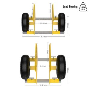 Moving Adjustable Dolly, 2 × 10" Heavy Duty Solid Rubber Tires Wheels 1000LBS Load Capacity for Panel/Slab/Plywood/Door/Granite/Drywall Material Handling and More - Yellow