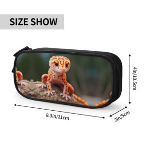 NOUZU Sand Leopard Gecko Print Large Pencil Case Pouch With Zipper Adults Office Travel Stationery Makeup Bag, Black, RXZER23